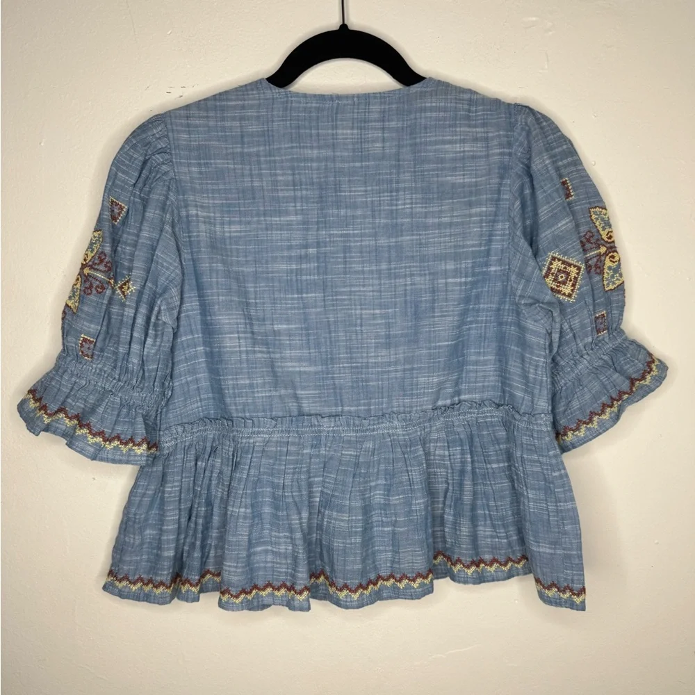 Free People Tallulah Embroidered Blouse crop y2k boho hippie festival western - Picture 6 of 12